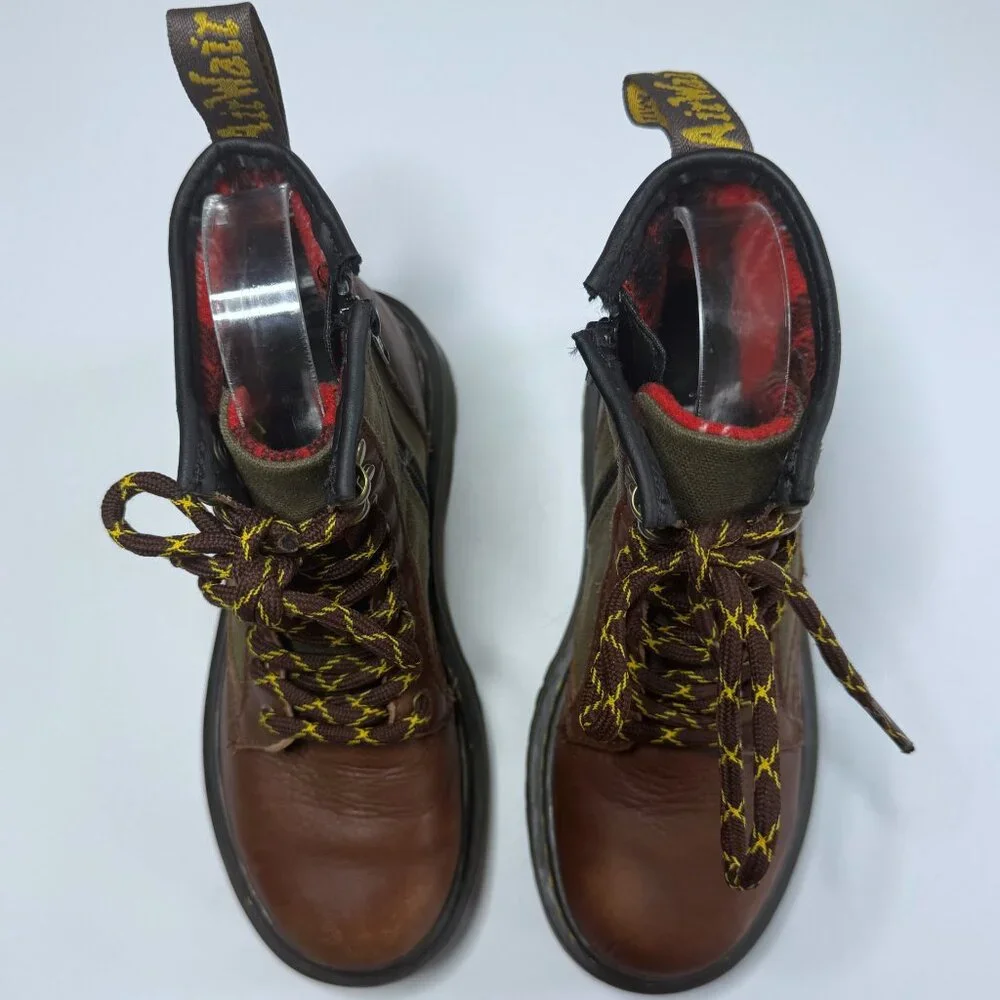 Dr. Martens Kids Size 1 Leather Canvas Lace Up Boots Flannel Lining 1460 Shoes
